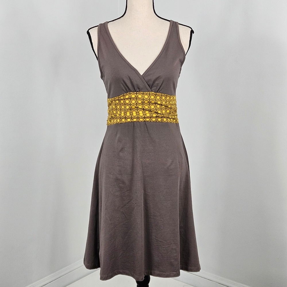 Patagonia Womens Margot Dress Organic Cotton Slim Fit M Brownish Gray Yellow NEW